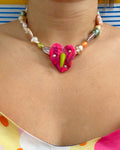 Anthurium Necklace in Neon Rosas