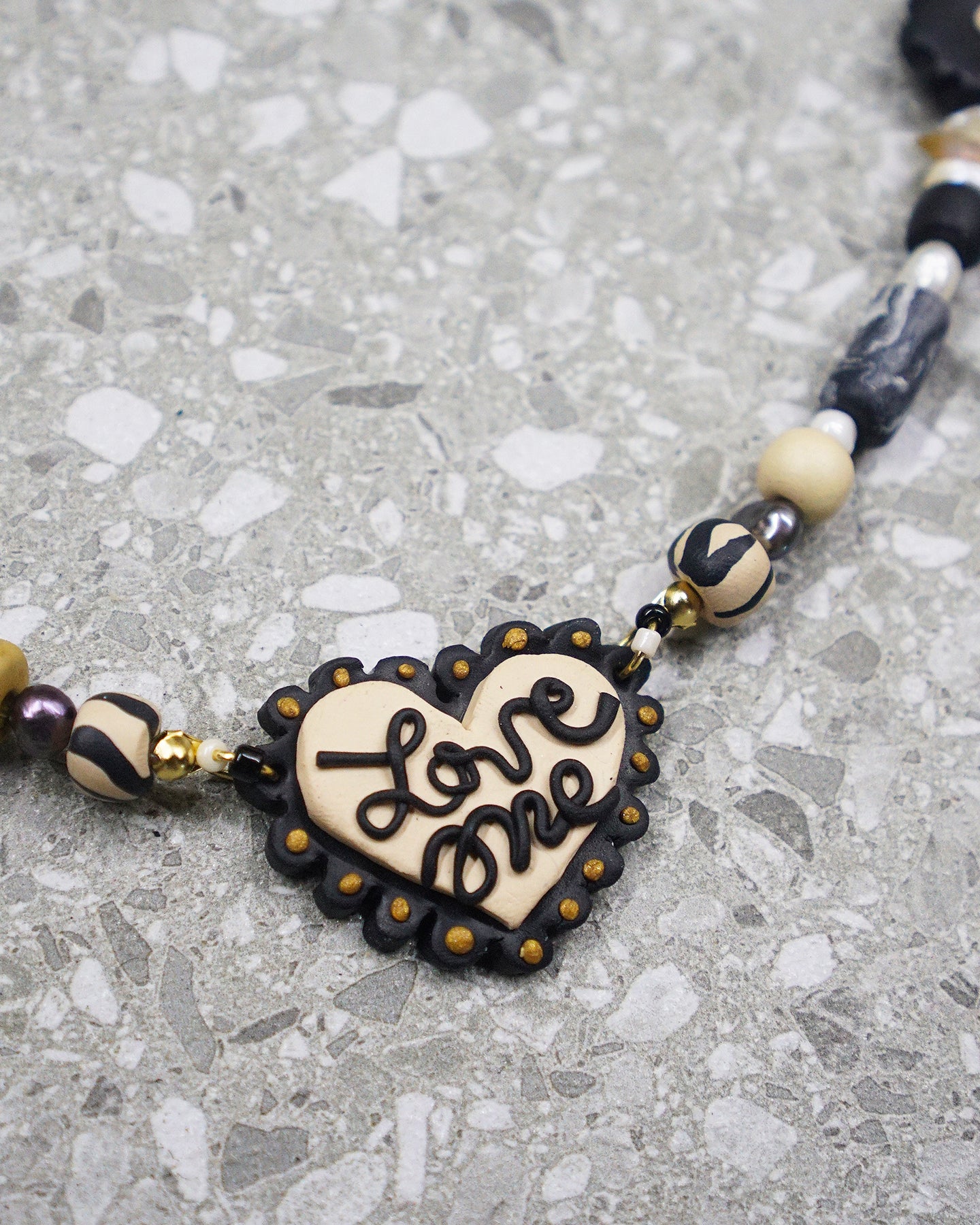 Love Me Necklace in Ebony and Beige